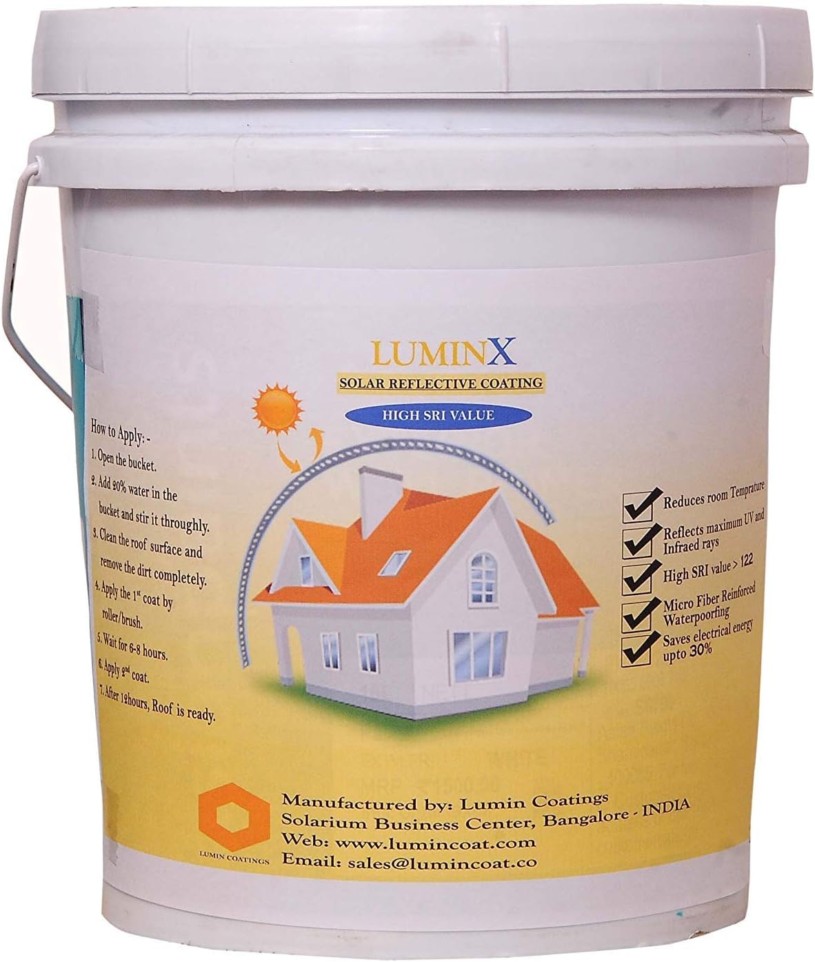 LuminX Solar Reflective Coating Summer Cool Roof Heat Resistance Paint| High SRI 20kg ( 700 sqft)