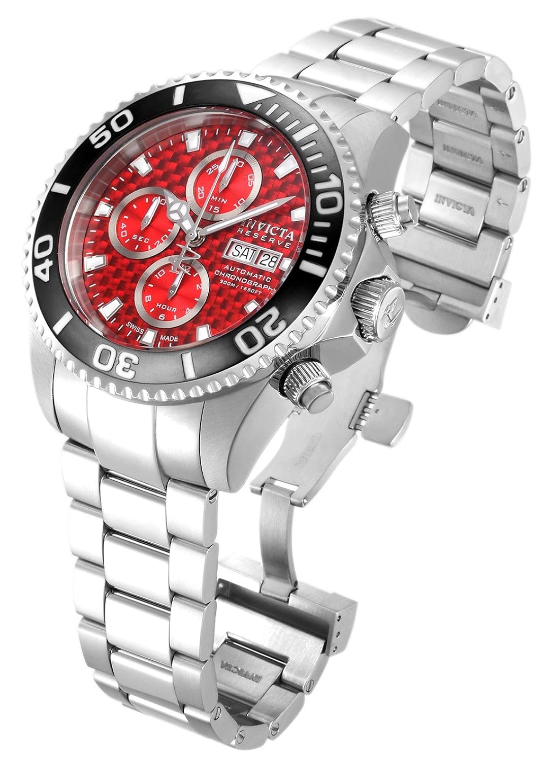 Invicta Mens Reserve Red Dial Pro Diver Swiss Made Valjoux 7750 Stainl
