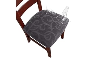 Genina Chair Seat Covers Waterproof Dining Room Chair Covers 4 Pack Stretch Seat Covers for Dinning Room Chair Protector Slipcover for Kitchen, Hotel (4, Flower Pattern-Dark Gray)
