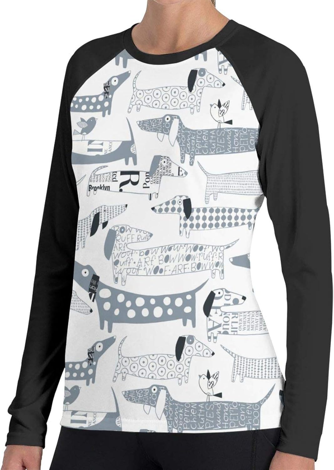 PZUS5D Sausage Dog Women TShirts Long Sleeve Crew Neck Casual Tee Tops