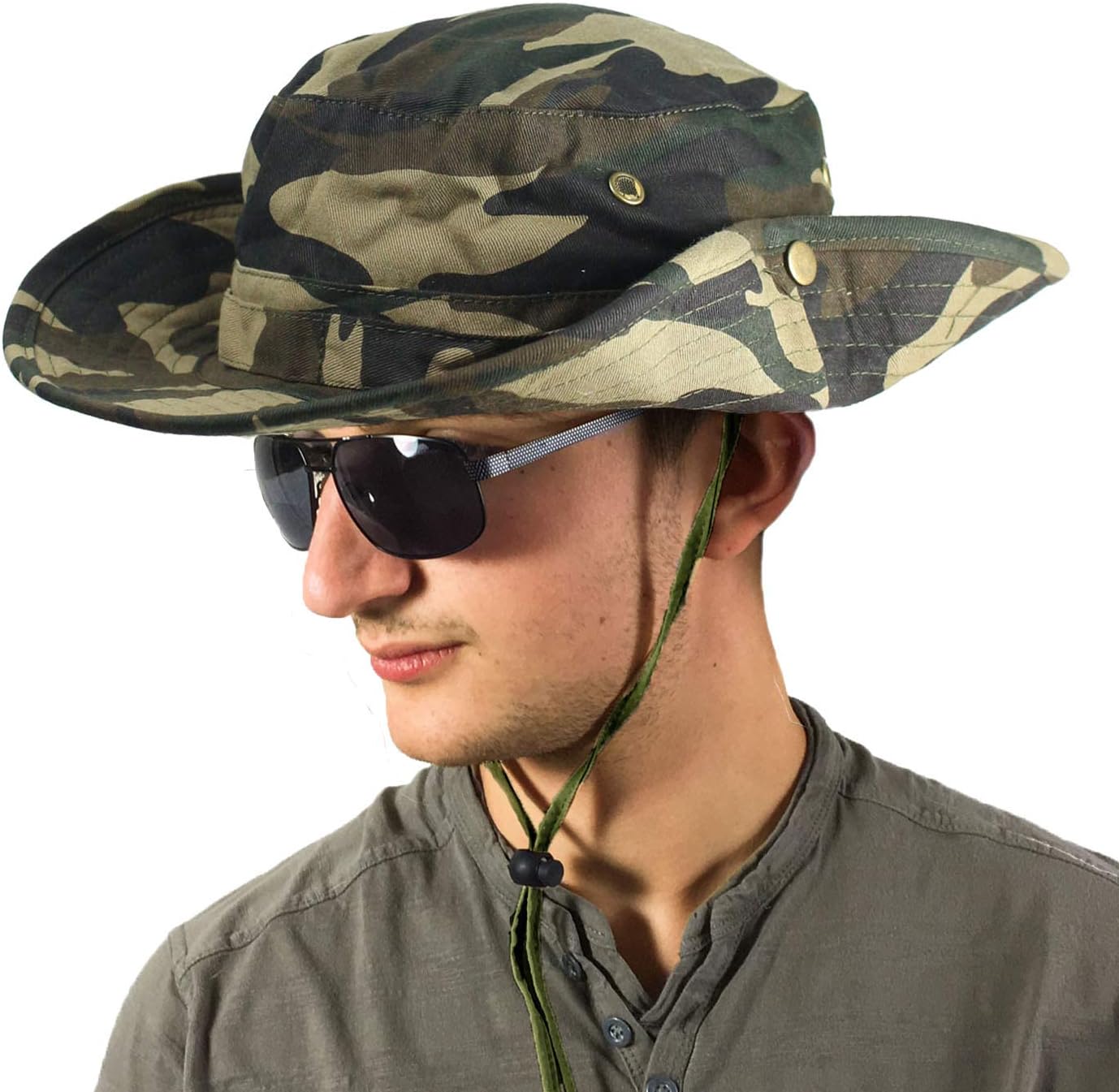 TOSKATOKยฎ UPF 50+ Unisex Safari Outback Australian Style Cotton Bush Hat with Wide Brim, Chin Strap, Side Press Studs and Air Vents