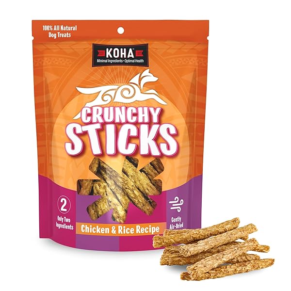 KOHA PET CRUNCHY STICKS CHICKEN & WHITE RICE RECIPE, 2 INGREDIENT DOG TREATS FOR SENSITIVE STOMACHS, HEALTHY TREATS FOR DOGS