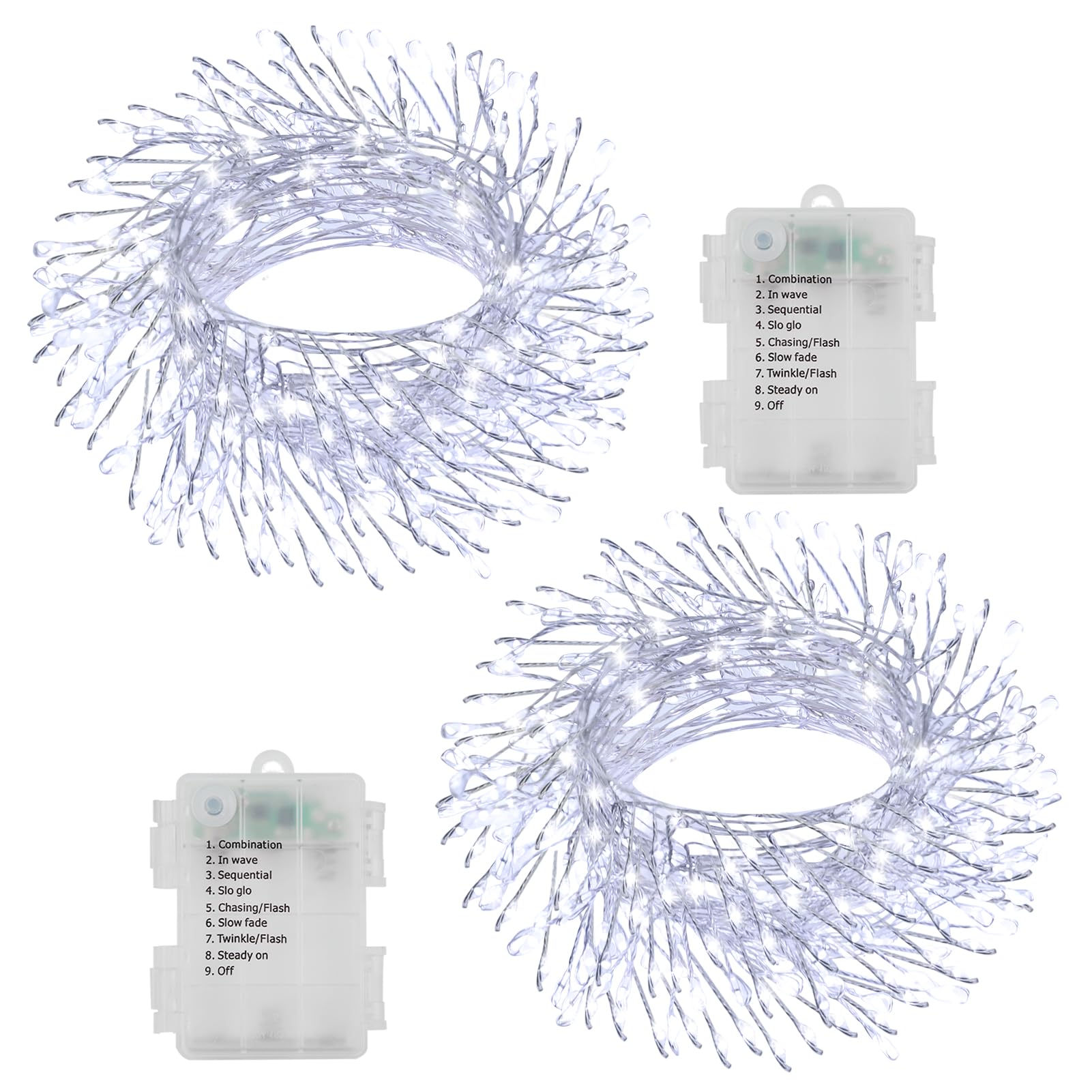 Photo 1 of 2 Pack Cluster Fairy Lights Battery Operated, Total 20Ft 400 LED Christmas Lights String with Timer 8 Modes Firecracker Fairy Lights Waterproof for Wreath Tree Wedding Gift Decor (Cool White)