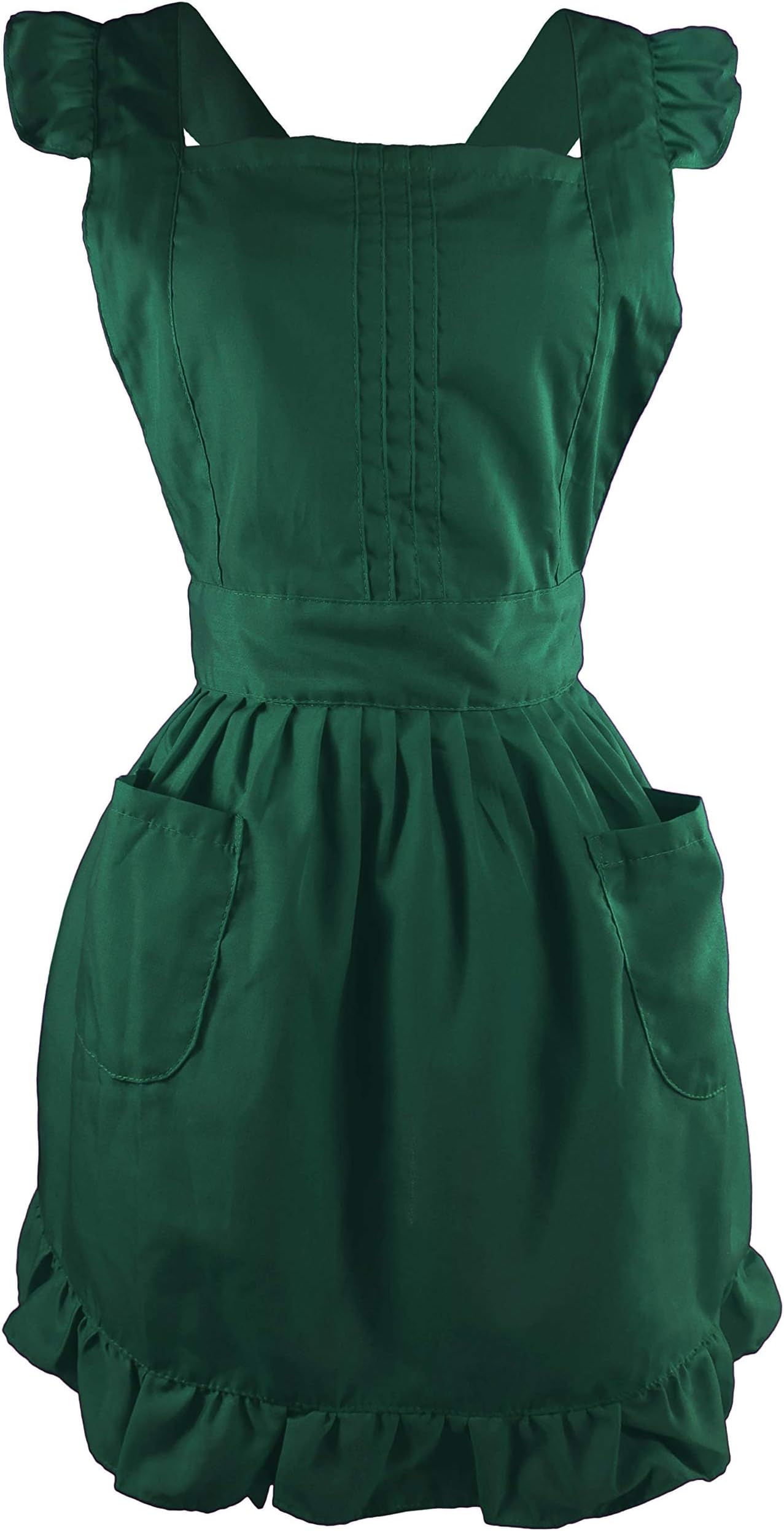 LilMents Retro Adjustable Ruffle Apron with Pockets, Small to Plus Size Ladies (Green)