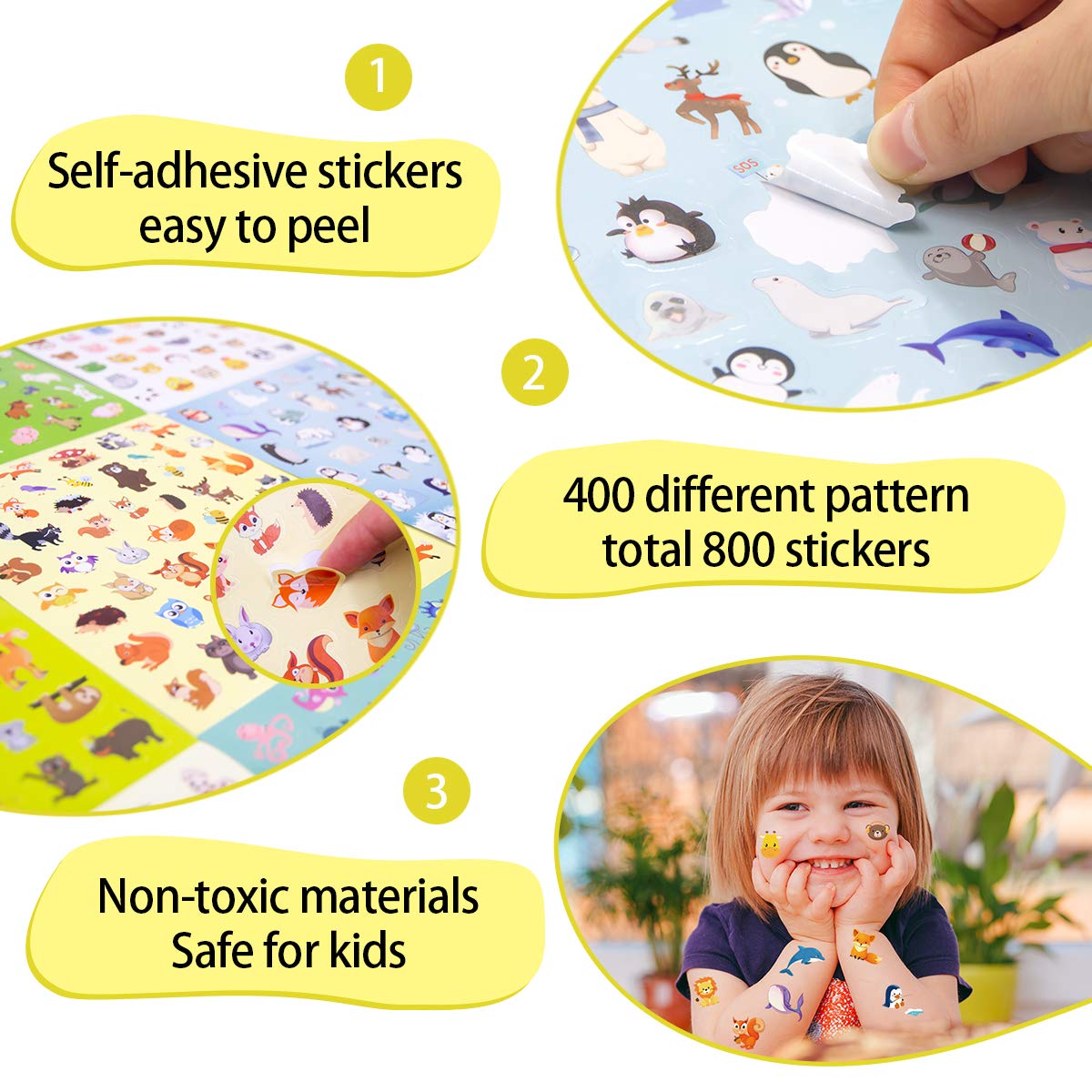 Mua Animal Stickers for Kids Assortment Set 800 Count 16 Sheets 8 ...