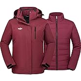 wantdo Women's 3 in 1 Waterproof Ski Jacket Windproof Winter Snow Coat Snowboarding Jackets Warm Raincoat