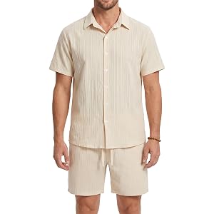 COOFENRISY Mens 2 Piece Outfits Casual Summer vacation Beach resort wear Button Down Shirt Shorts Set