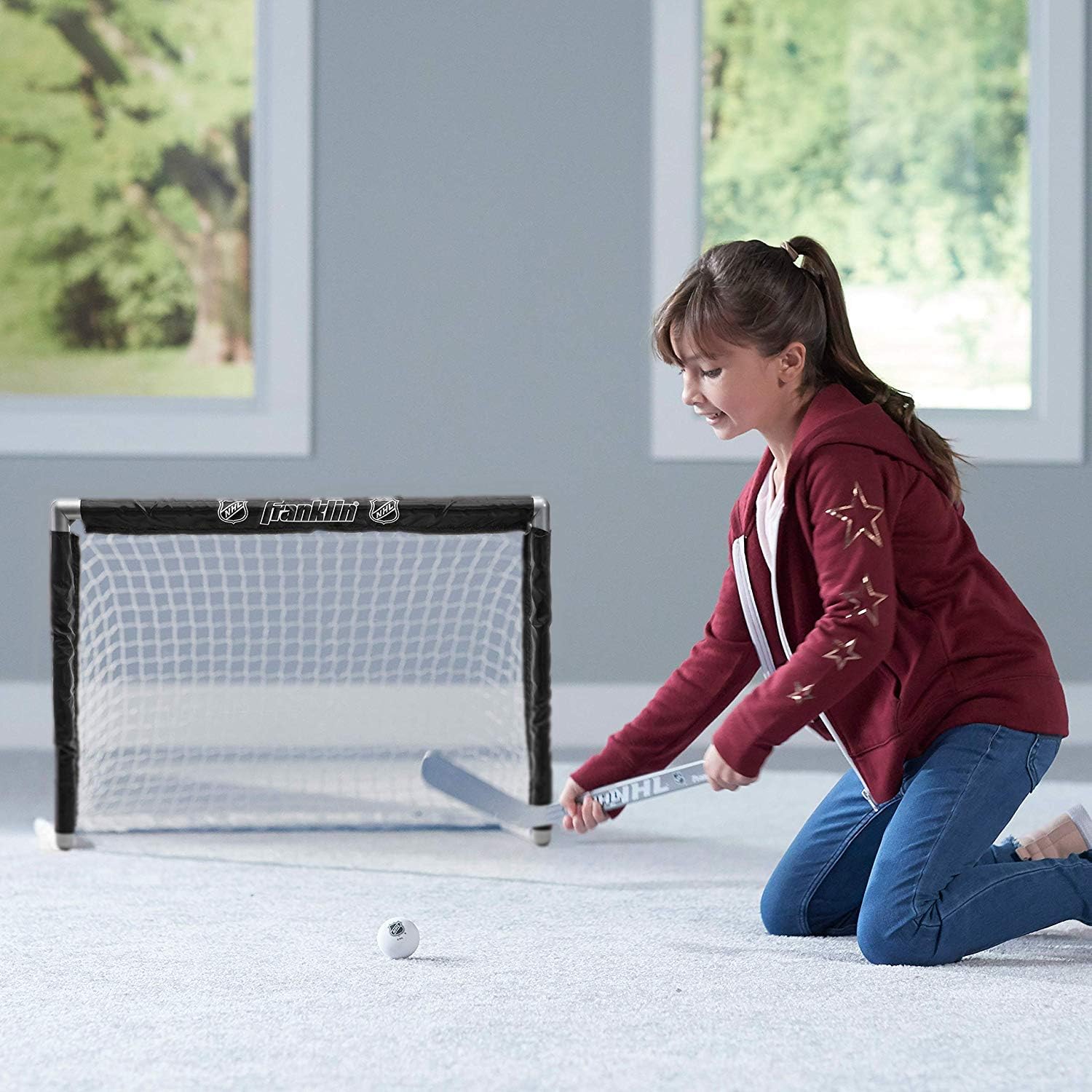 Franklin Sports Knee Hockey Set - Includes 1 Mini Hockey Goal - 2 Mini Hockey Sticks and 2 Foam Balls - NHL - Indoor Kids Hockey Goal and Sticks Set : Sports & Outdoors