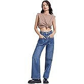 KGYA Wide Leg Jeans for Women, High Waist Straight Legs Trendy Front Patch Pocket Denim Pants for Ladies Casual Work