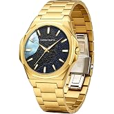 HANNAH MARTIN Men's Watch, 6.8mm Ultra Thin Minimalist Quartz, Waterproof Stainless Steel Watch with Quick Release, Luminous Hands &amp; Starry Sky Dial,Extra Leather Strap
