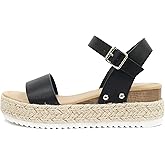 Soda CLIP ~ Women Open Toe Ankle Strap Platform Espadrille Sandal
