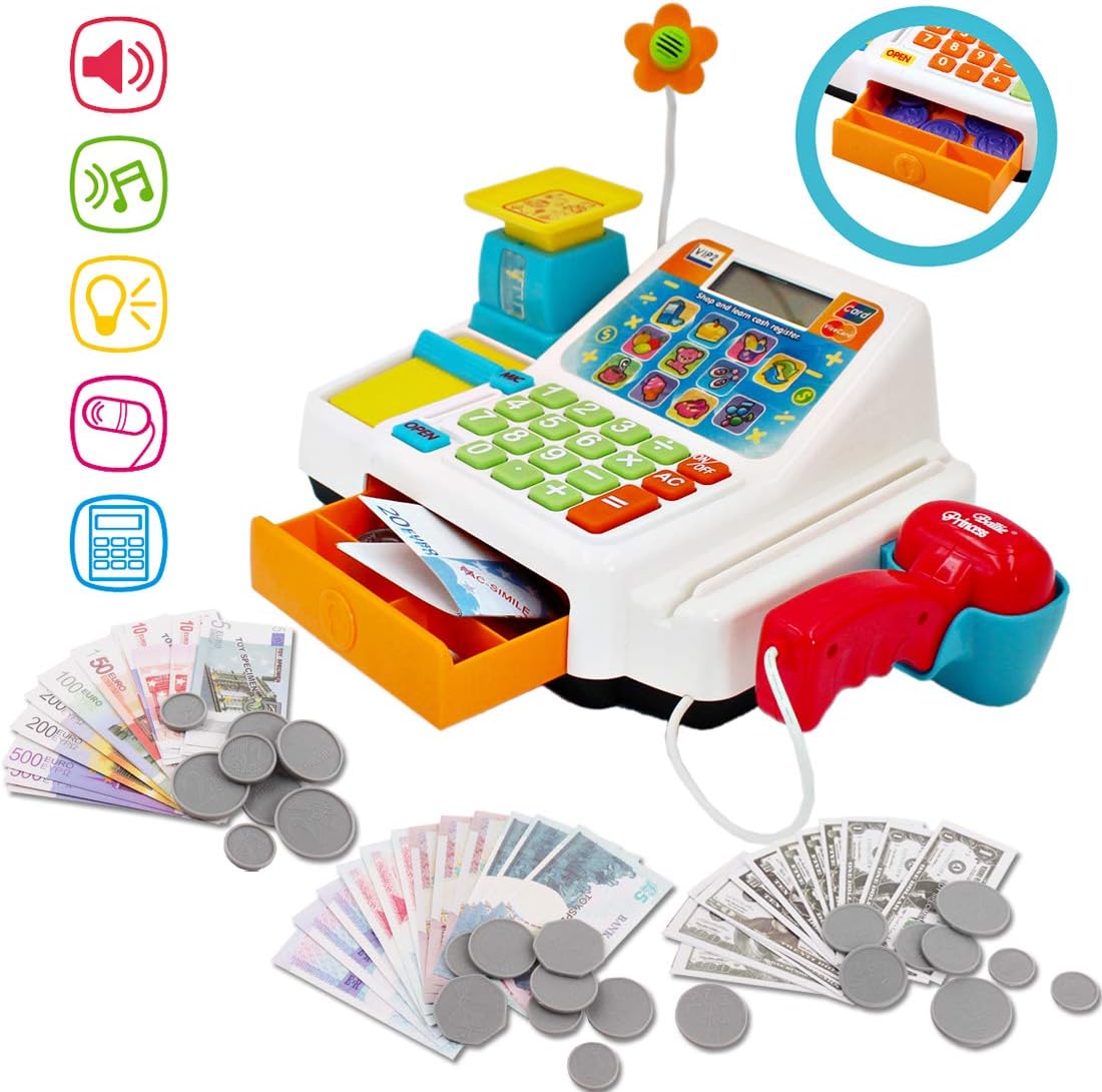 deAO Electronic Cash Register with Mini Cash register, Scanners and a