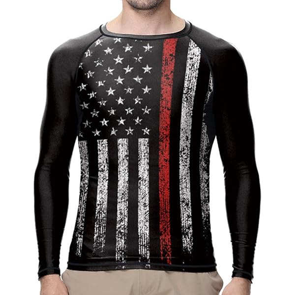Jiu Jitsu Herren Rashguard Langarm – Mit US-Flagge Design, UPF 50+ Sonnenschutz, Atmungsaktiv & Dehnbar