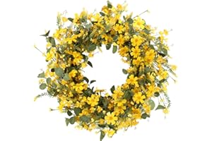 J'FLORU Artificial Spring Wreath 22 Inch Summer Wreaths for Front Door Yellow Daisy Wreath for Indoor Outdoor Home Decor and Easter Celebration