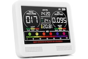 XOOPON Air Quality Monitor Indoor, 16 in 1 PM1/PM2.5/PM10/CO2/HCHO/TVOC/AQI/Temp/Humidity/Time, Portable Air Quality Meter, with Beep Alarm, Highly Accurate Air Quality Tester for Home, Office