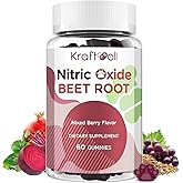 Kraftvoll Beet Root Gummies 6000mg – Nitric Oxide Booster with Grape Seed, Pomegranate, Vitamins C & B12 – Nitric Oxide Supplements for Men – Mixed Berry Flavor – 60 Gummies