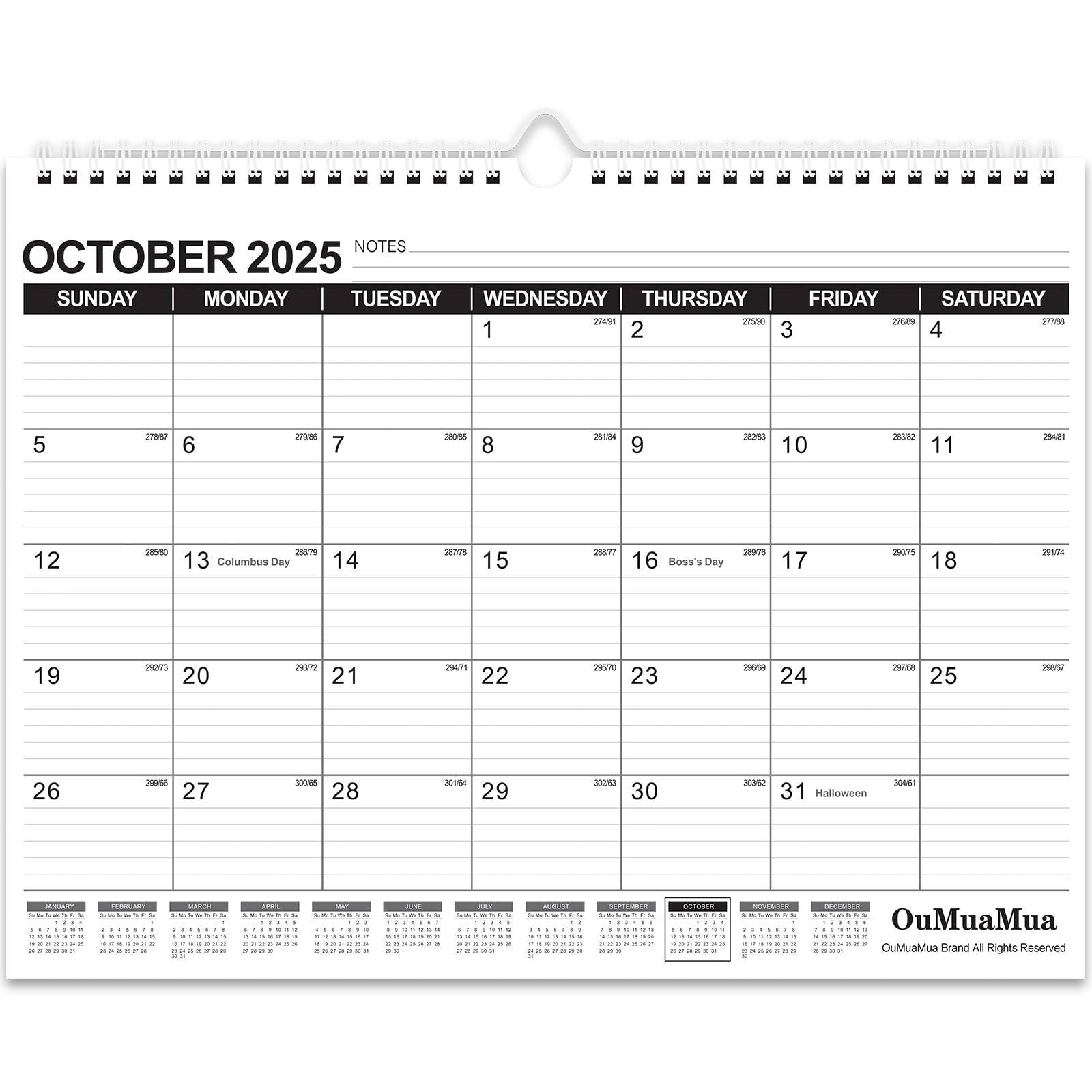 Photo 1 of OuMuaMua Wall Calendar 2025, Calendar Wall 2025-2026, Jun. 2025 to Dec. 2026, 14" X 11" 19-Month Paper Hanging Planner Wall with Thick Paper, Ruled Blocks for Office Home Planning & Organizing