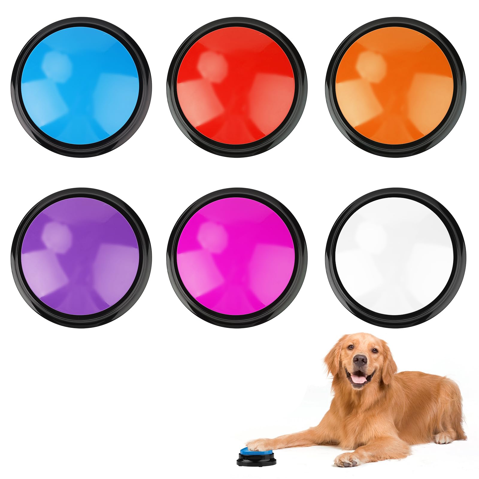SAVITA 6pcs Voice Recording Button, 30 Seconds Dog Talking Buttons Pet Training Buzzer Pet Communication Button for Dogs Training Guide for Cats Toy Game (6 Colors)