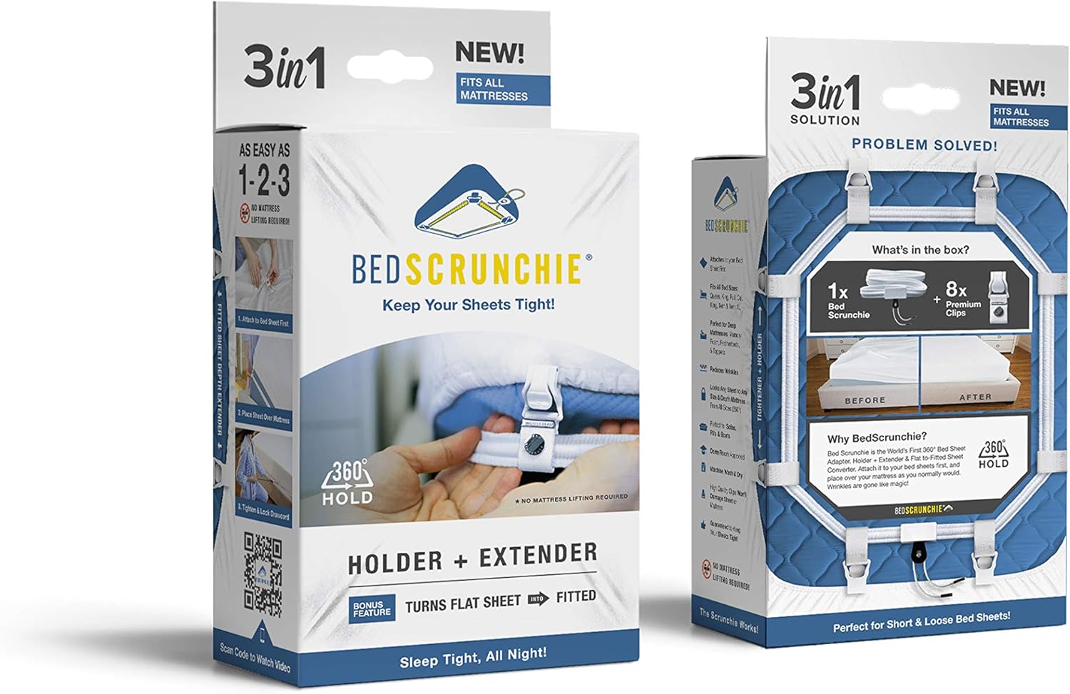 BED SCRUNCHIE Sheet Holder Straps - Heavy Duty Gripper Clips - Strengthened Parachute Cord - 360 Degree Bed Sheet Tightener - Strongest and Effective Extender - Ideal for All Mattress Sizes: Home & Kitchen