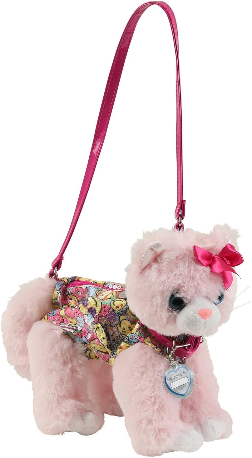 Poochie & Co. Pink Cat with Happy Party Emoji Print Plush Handbag