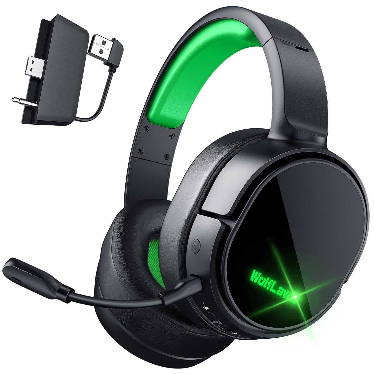 WolfLawS X1 Wireless Gaming Headset for Xbox Series X|S, Xbox One, PS5, PC, Mac, Nintendo Switch, Bluetooth Over Ear Gaming Headphones with Detachable Noise Canceling Microphone, 40H Battery - Green