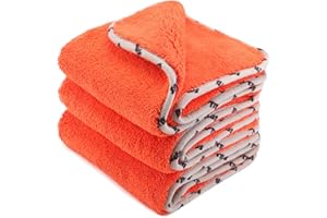SPTA Car Microfiber Towels, 3Pcs Microfiber Car Cleaning Cloths, Upgraded 1200gsm Ultra-Thick Cars Drying Towel Microfiber for Car and Home Polishing Washing and Detailing 16'' x 16'' (3 Pack)