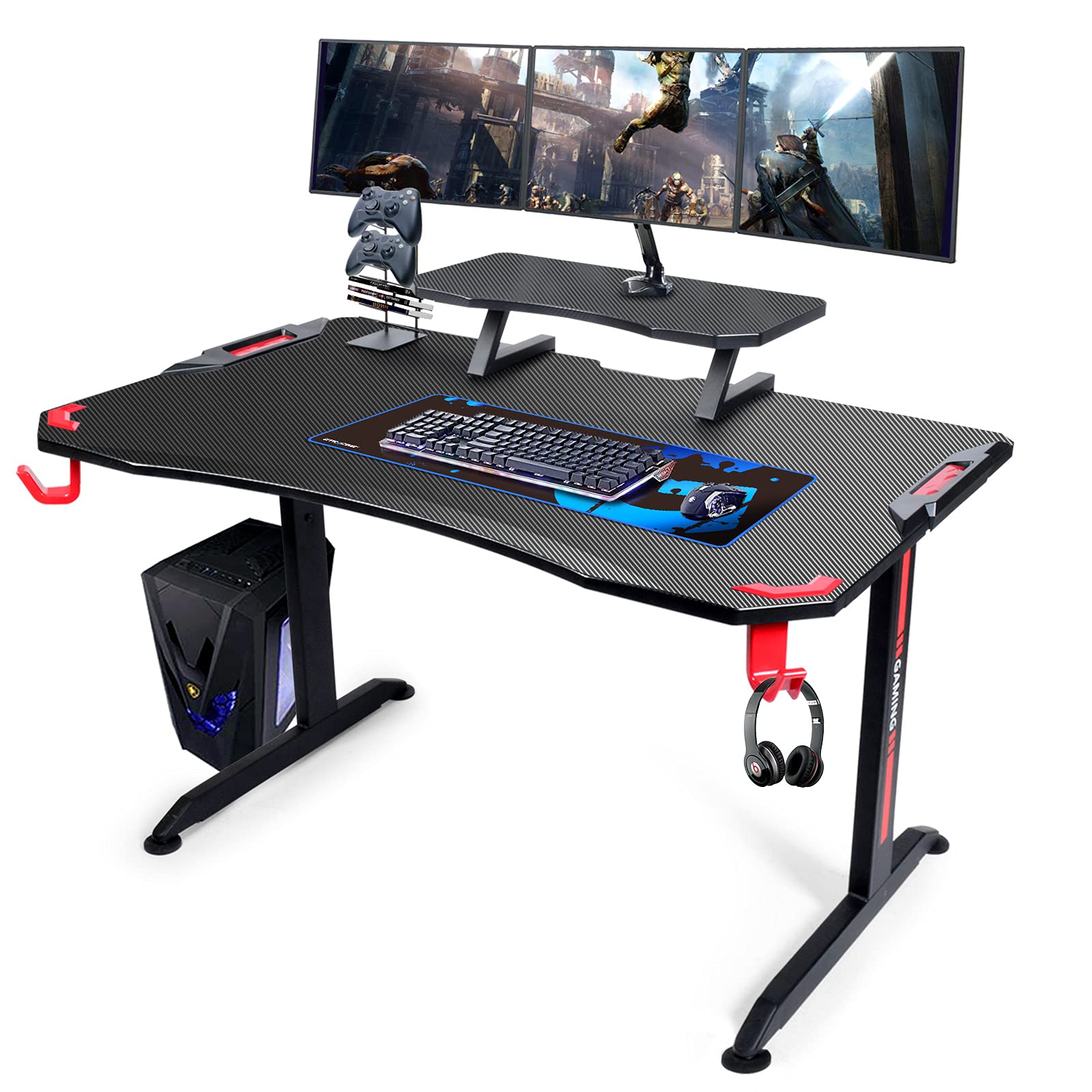 GTPLAYER Gaming Desk, 120cm Computer Gaming PC Desk With Adjustable
