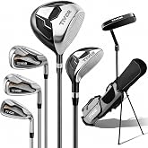 Golf Clubs for Men Women Right Left Handed 7-Piece Complete Set with Driver Hybrid 7 Iron 9 Iron Sand Wedge Putter Stand Bag - Beginner Mens Womens Golf Set Pink Purple Gray Black/Red