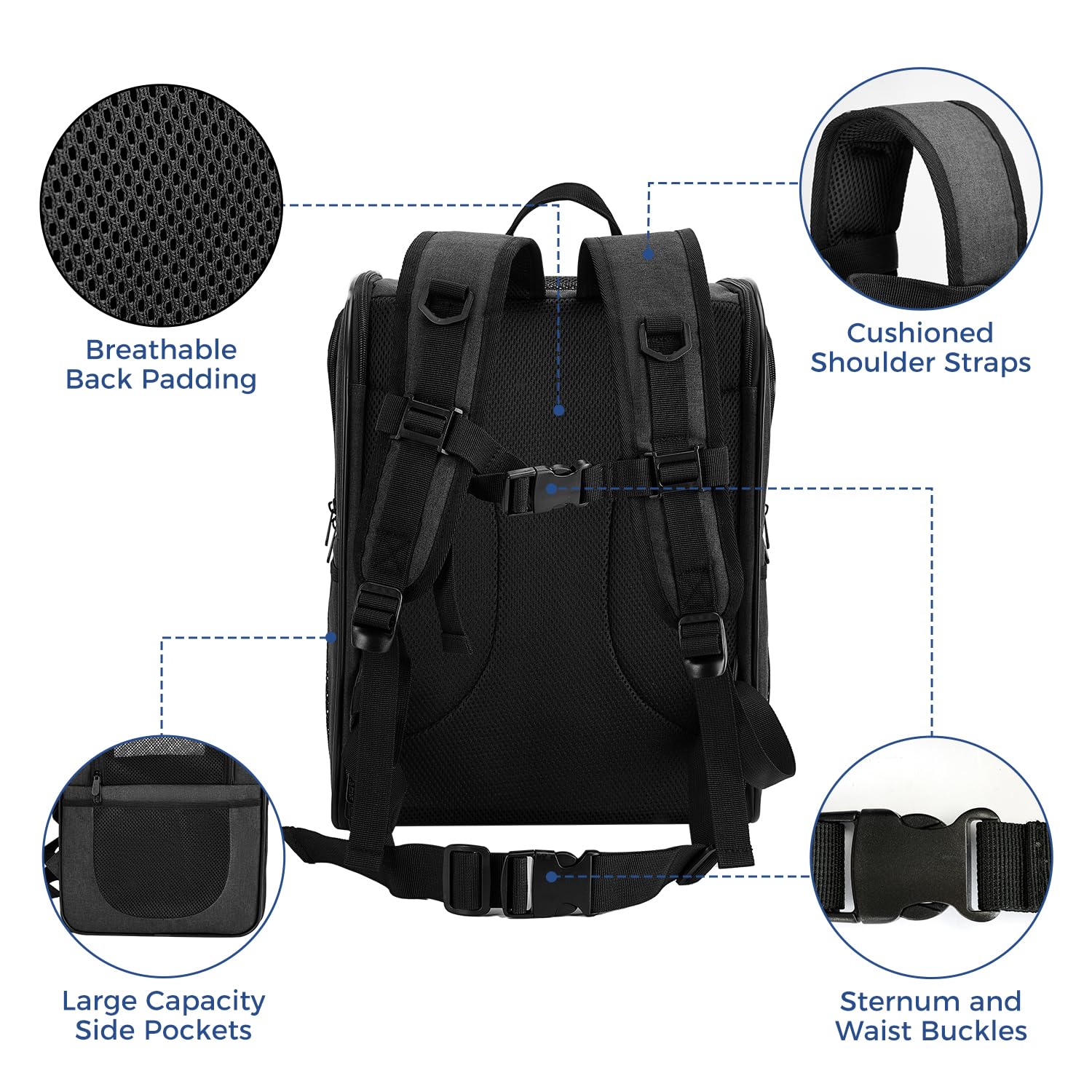 Apollo Walker Dog & Cat Carrier Backpack for 4-15lb Pets - Ventilated Safe Design with Padded Back Support, Breathable Mesh Pet Backpack for Hiking, Travel, Outdoor (Black)