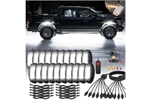 LD DARKEAGLE 20Pods Metal All Pure White LED Rock Lights Kit Plug and Play 6500K with Switch Wiring Harness Extension Fuse,Quick Connect Aluminum Waterproof Underglow 480LEDs 12V for Semi Truck Pickup Jeep Offroad