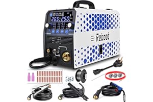 Reboot MIG Welder, 250Amp 6 in 1 Gas/Gasless Flux Core MIG/Stick/Lift TIG/Spot welding/Spool Gun 120V/240V Aluminum Multi Process Welding Machine Large LED Digital Display with Teflon Liner