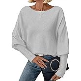 Dressmine Womens Fluffy Off Shoulder Sweatshirts Long Sleeve Tops Knit Batwing Pullover Boat Neck Spring Sweater Clothes