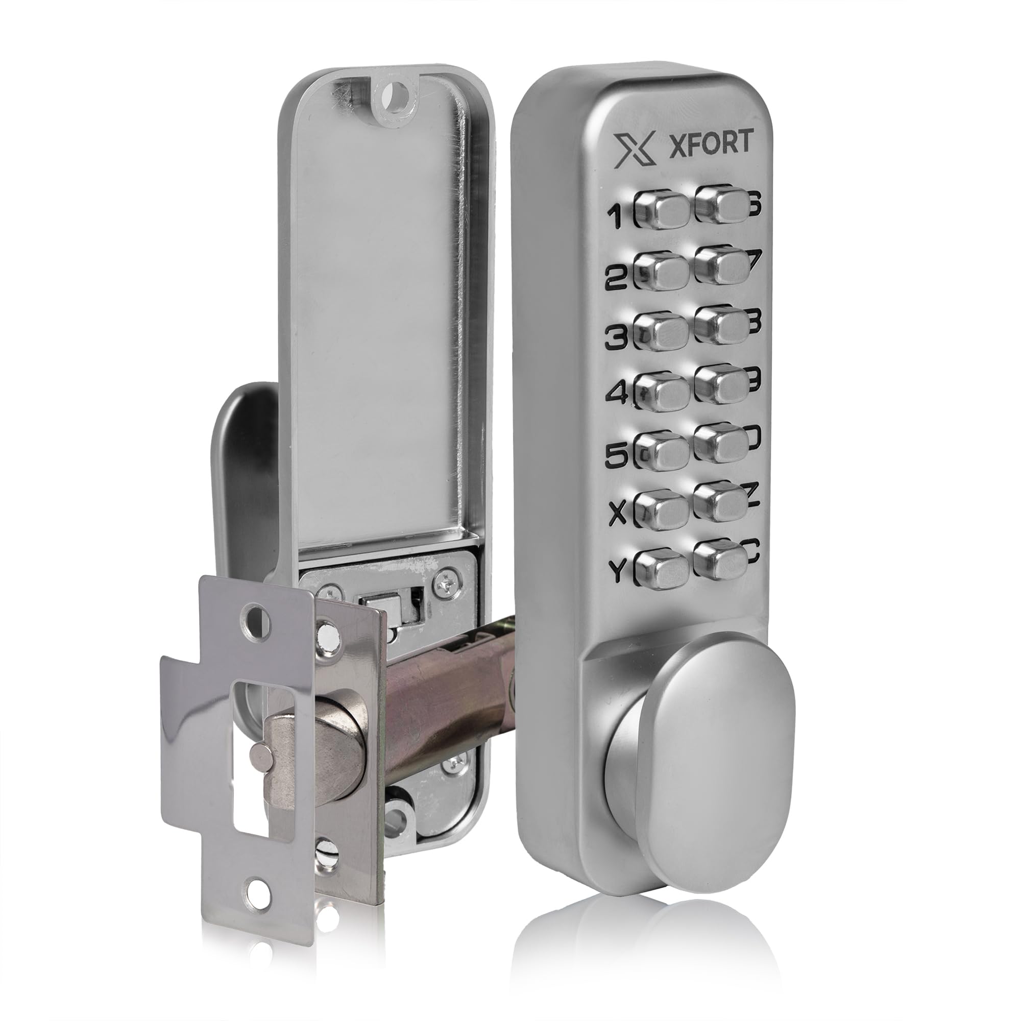 XFORT Digital Door Lock - Satin Chrome Keypad Combination Lock with Optional Hold Back Function