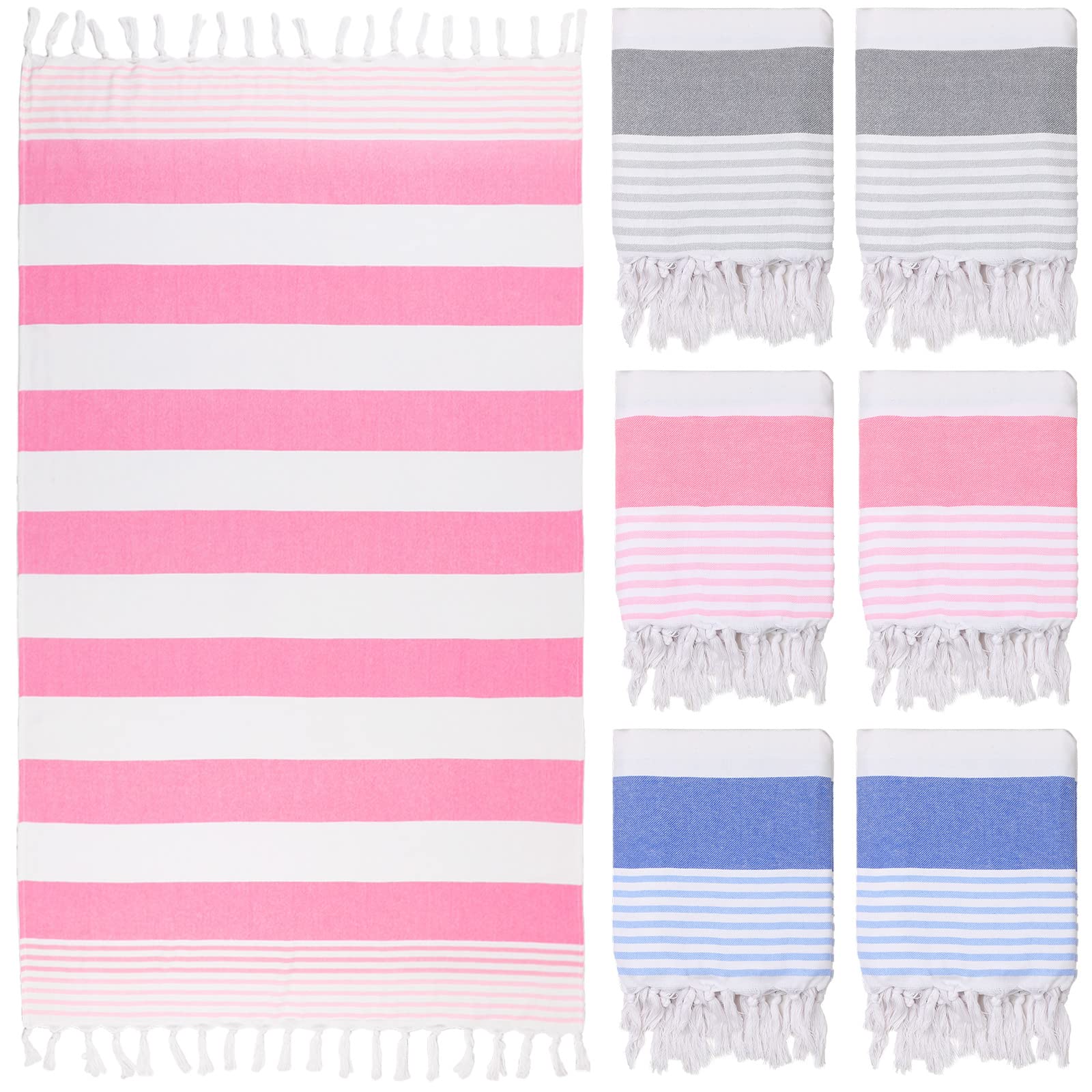 Photo 1 of Macarrie 6 Pieces Turkish Beach Towels 39 x 71 Inch Large Pool Towels Quick Dry Sand Free Absorbent Cotton Travel Washrag for Bath Hotel Beach (Fresh Color)