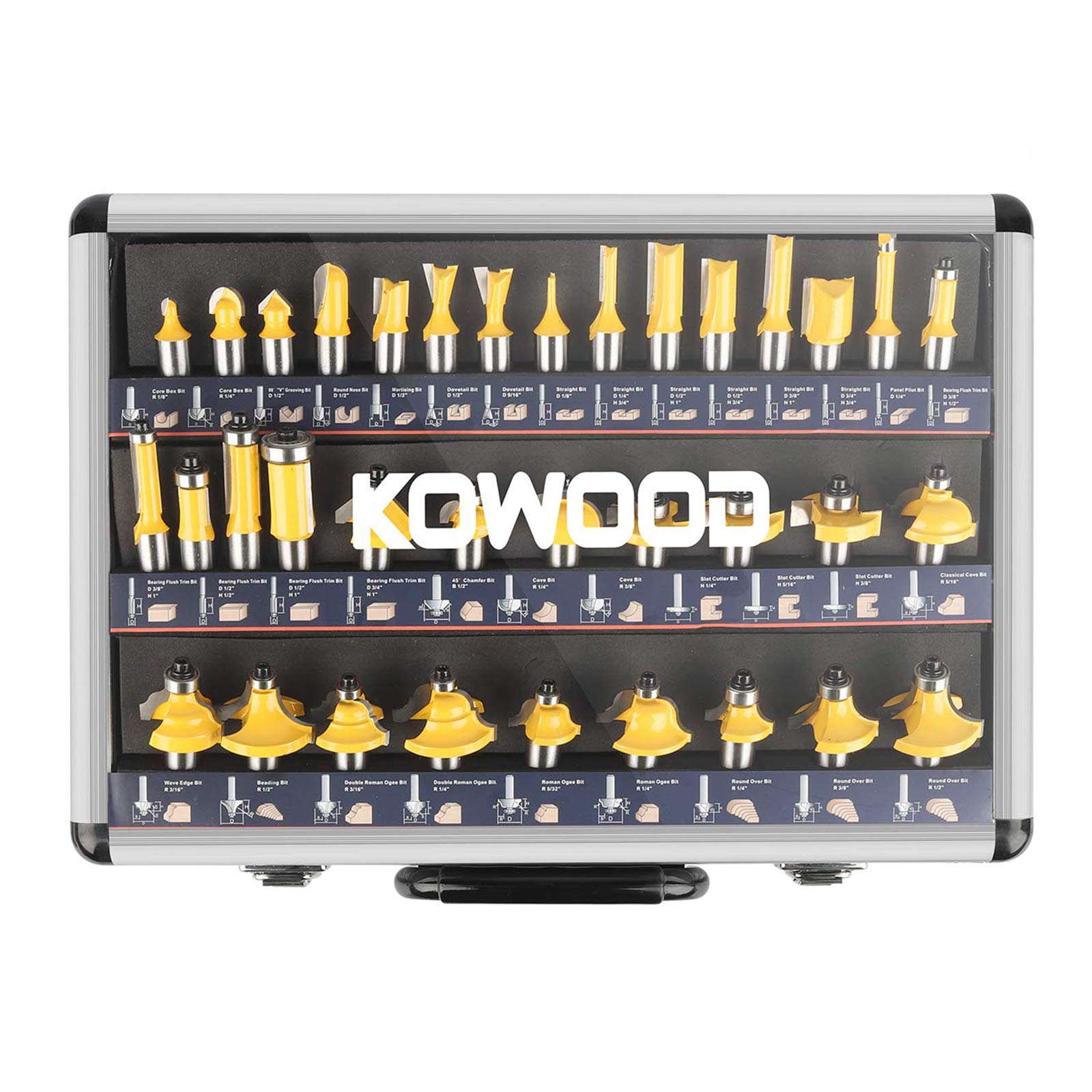 Photo 1 of KOWOOD Router Bits Sets 35B Pieces, Tungsten Carbide Router Bits 1/2 Inch Shank with Aluminum Storage Case, T Shape Wood Milling Cutter for Woodworking