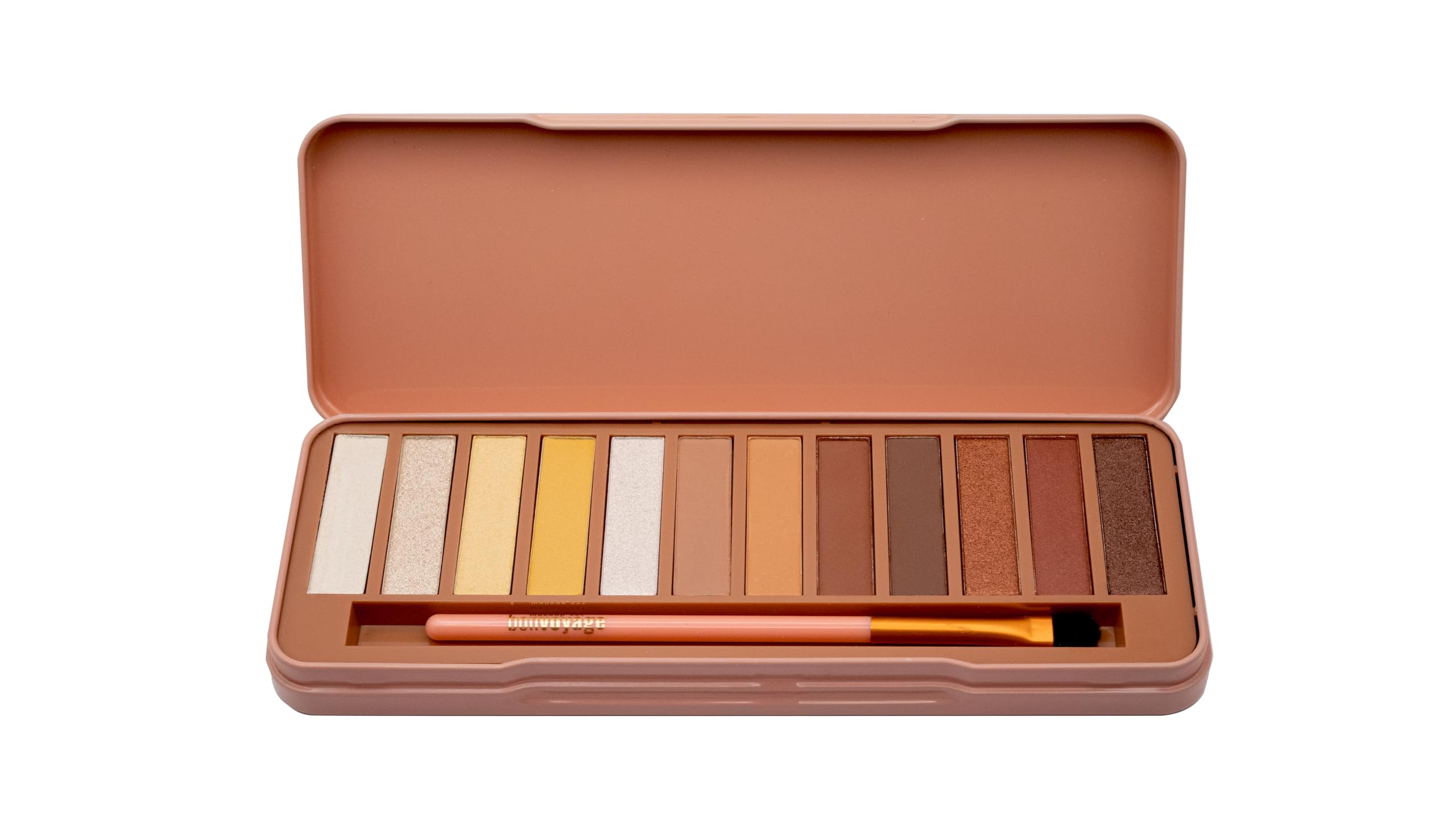 bonvoyage Essentials, California Inspired Eyeshadow Palette with Brush, 12 Long-Lasting, Highly-Pigmented Matte and Shimmer Shades, Blendable Formulas, Sunset in Cali