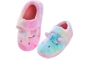 Yseoul Kids Slippers Girls Winter Warm Rabbit Unicorn Fuzzy House Slippers With Non-slip Rubber Thick Sole