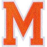1 PCS 4.0" Orange Chenille Letter Patch, Iron on Patches for Hats Clothes Bags Backpacks Jeans Hoodies Jackets, Initial Large Varsity Letter M