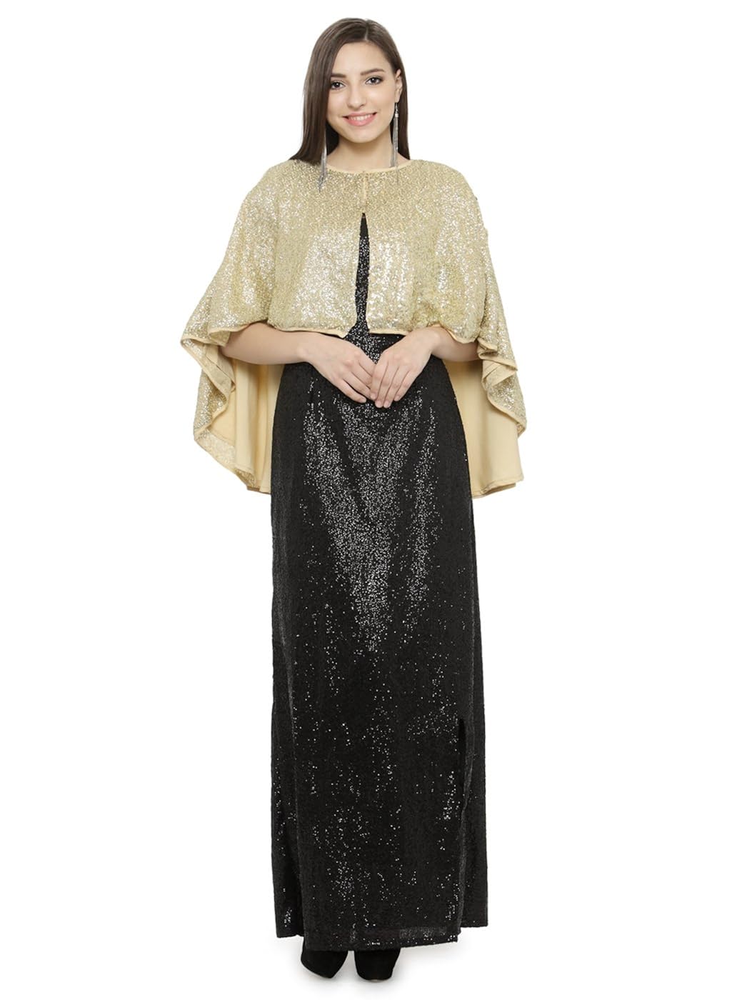 just wow black & golden sequine women's dress
