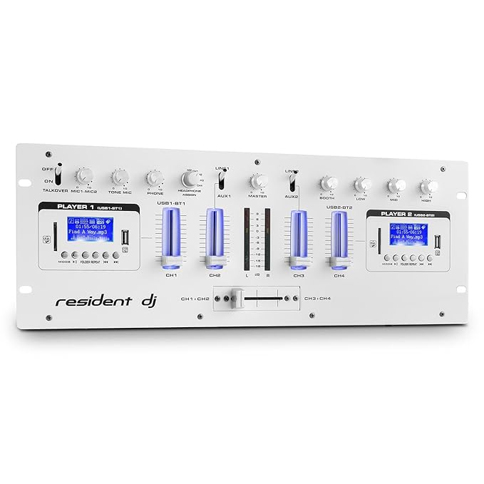 resident dj DJ405USB • 4-Kanal-Mixer • DJ-Mischpult • DJ-Mixer • 2 x Bluetooth • 2 x USB • 2 x SD • AUX • Aufnahmefunktion • 