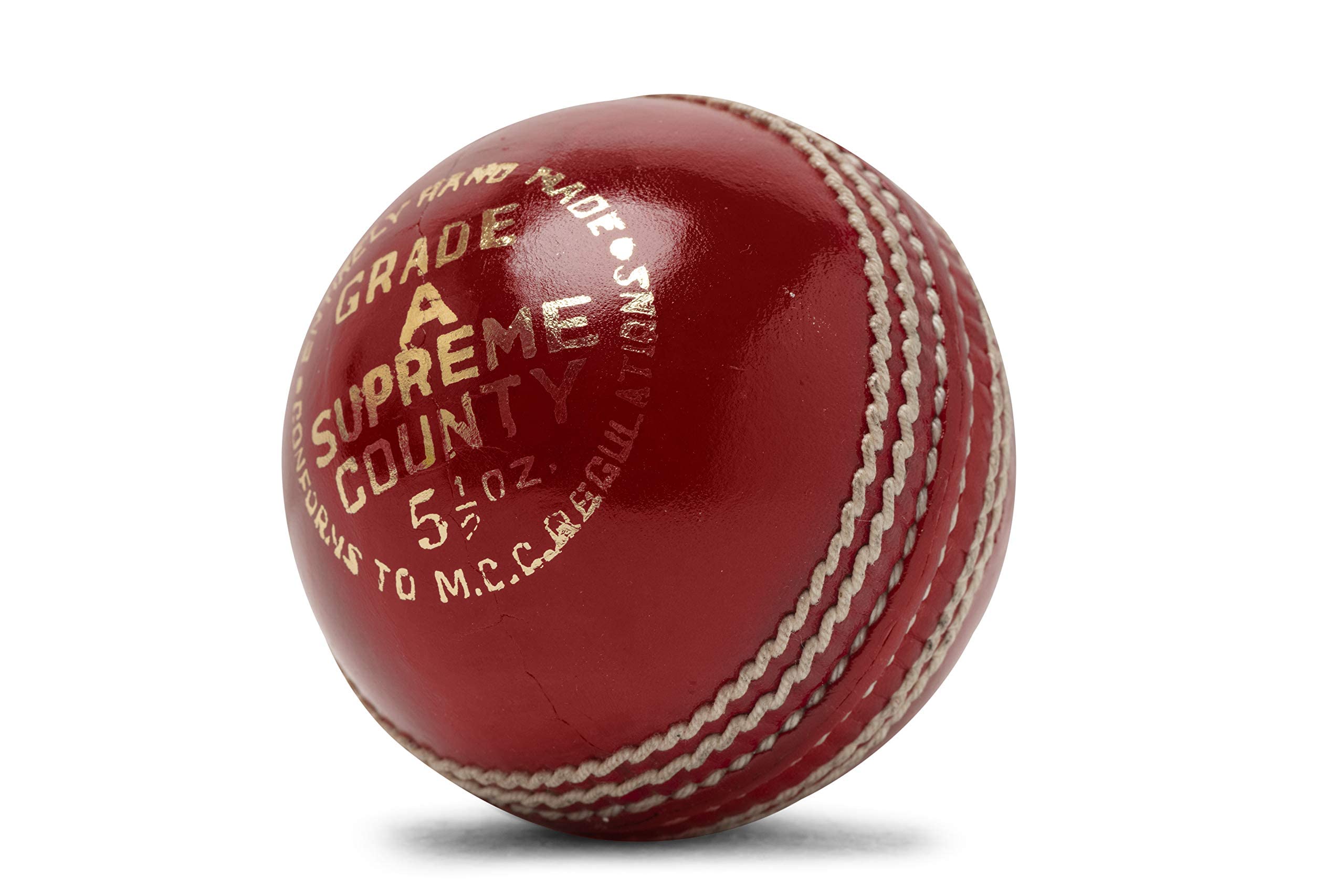Zipper Leather Cricket Ball Senior Match Quality Hand Stitched Balls 5.50oz Weight (Supreme County (Red), Pack of 1)
