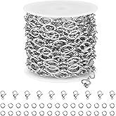Kyutong Texture Oval Circle Chains for Jewelry Making 16.4 Feet Stainless Steel Silver Chain with Jewelry Supplies for Men Women DIY Necklace Crafts