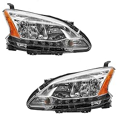 TRQ 2 Piece Headlight Assembly Set Chrome Bezel