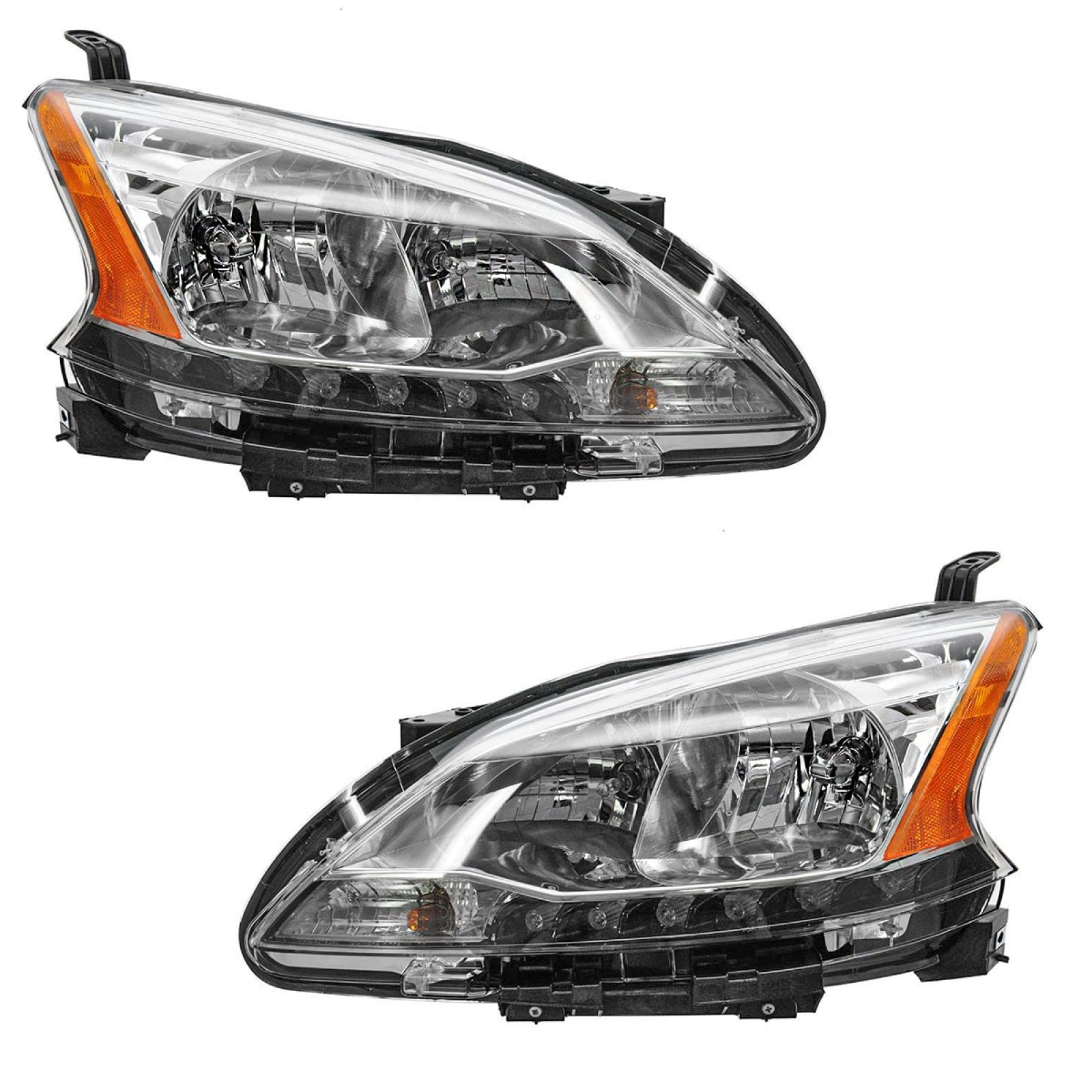 TRQ 2 Piece Headlight Assembly Set Chrome Bezel