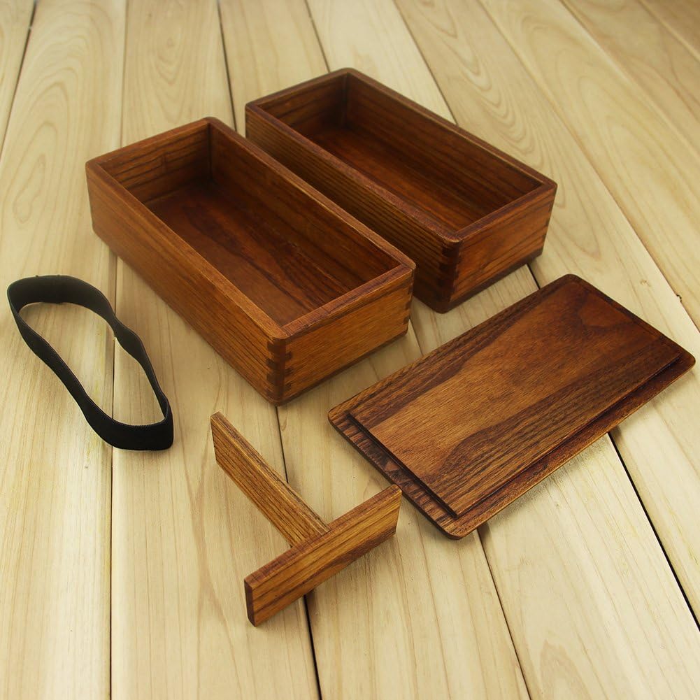 AOOSY Bento Lunch Box,Japanese Style Traditional Natural Wooden Bento Lunch Boxes Double Layer Food Fruit Sandwich Container Sushi Kit Box for Travel School Camping(with Wood Fork Spoon) - Image 4