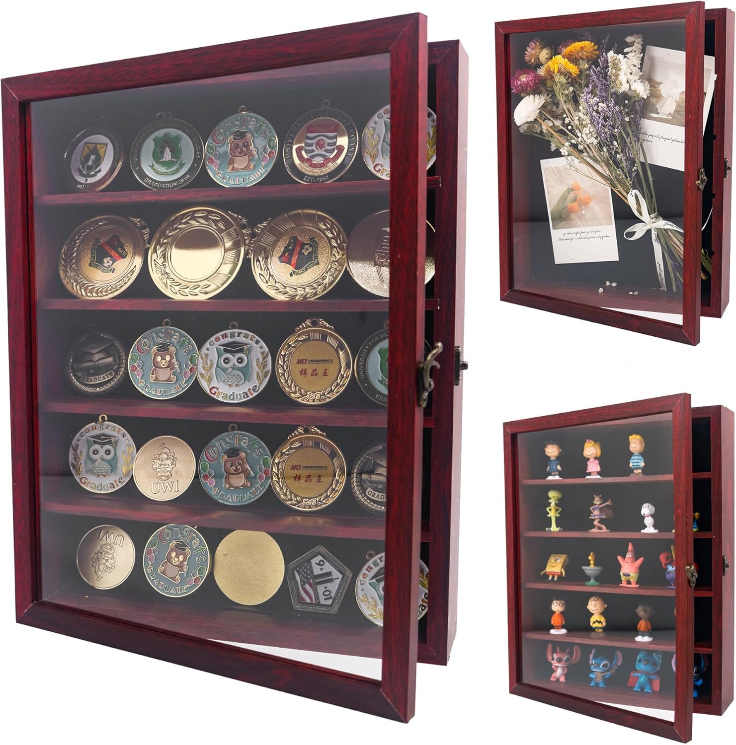 GraduationMall Shadow Box Frame with Removable Shelves,11x14 Cherry Deep Memory Box Display Case for Military Medals Flowers Keepsake Collectibles — image 1