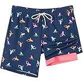 SURF CUZ Mens Swim Trunks with Compression Liner Swim Shorts 7" Swimming Trunks Stretch 7 Inch Swim Suits Quick Dry