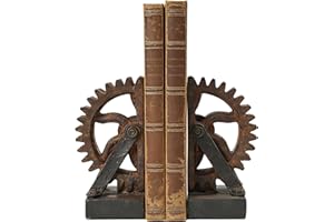 Braxio Decorative Bookends Industrial Gear - Set of 2 Heavy Duty Non-Slip Book Supports for Shelves Desktop Bookend for Offic