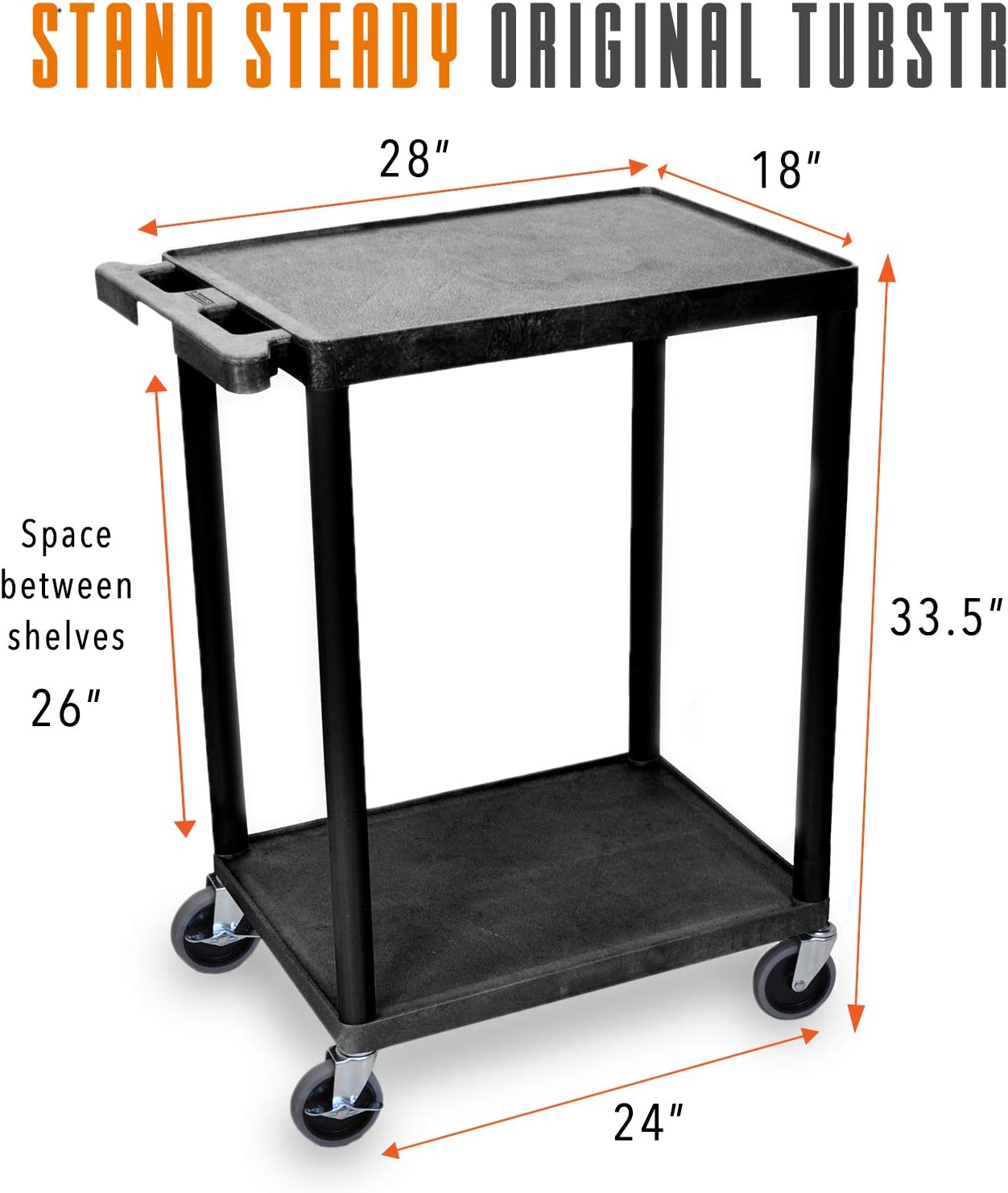 Original Tubstr  Flat Top Utility Cart/Service Cart  Compact, 24 x 18 Inches  Heavy Duty, Supports up to 300 lbs - Lipped Shelf Cart  Great for Warehouse, Garage, Cleaning and More : Office Products