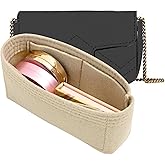 LOUKAYCCI Felt Insert Purse Organizer Fit GG Marmont Matelasse Shoulder Bag, Organizer Handbag Tote Liner Pouch for Women Small Shoulder Bag (Super Mini, Beige)